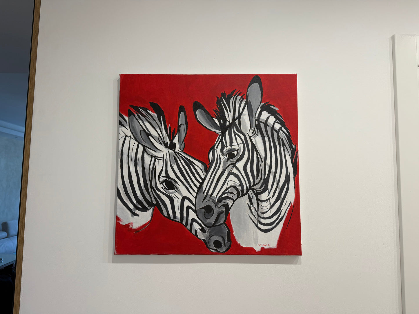 Two Zebras 55x55cm - Original Acrylic Painting by Girl with Wings - Dejana Nežić ( Bačko )