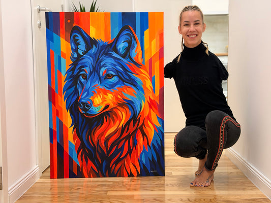 Pop Art Wolf 70x100  - Original Acrylic Painting by Girl with Wings - Dejana Nezic