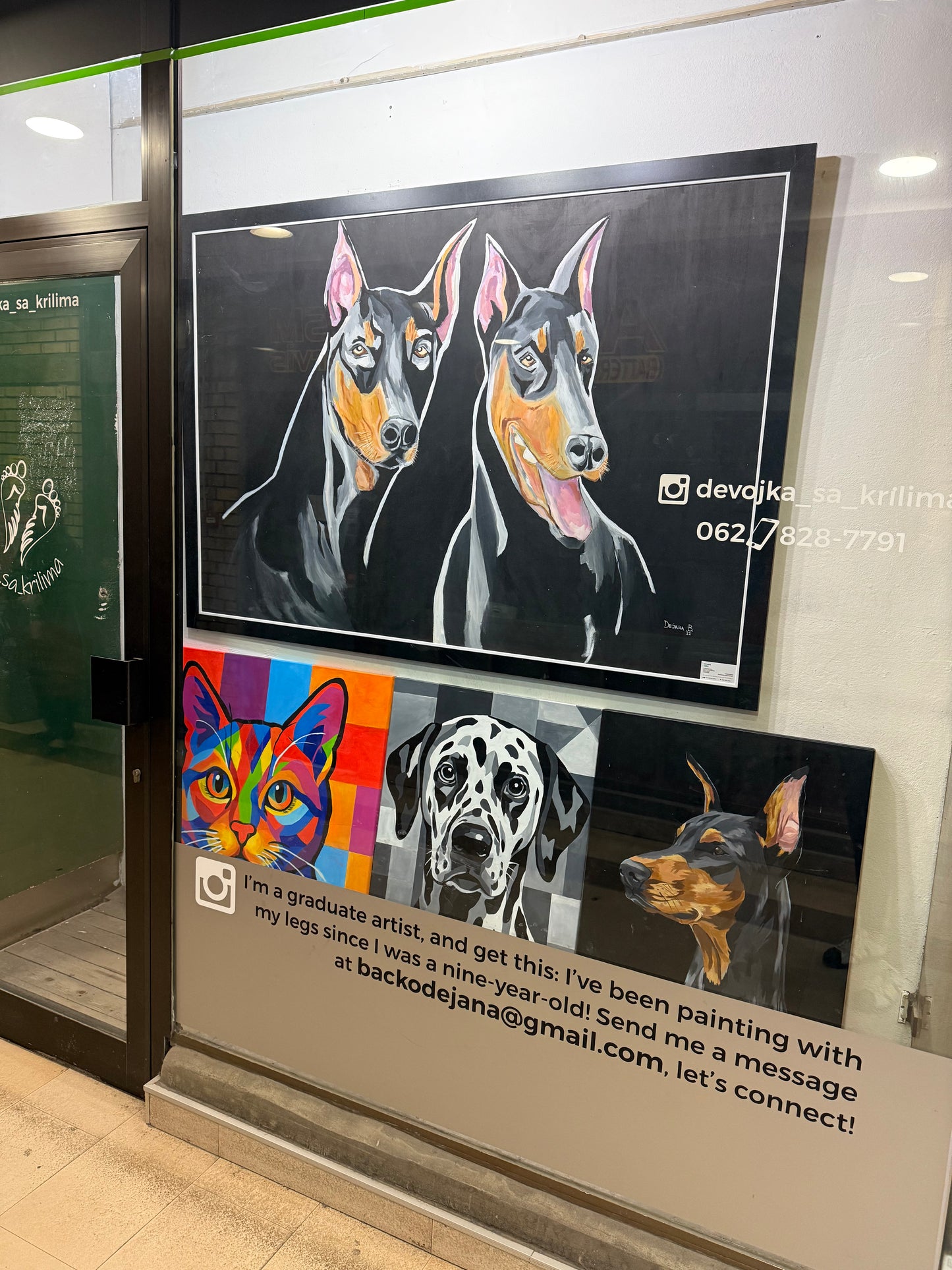 Two Dobermans 187x125cm - Original Acrylic Painting by Girl with Wings - Dejana Nežić ( Bačko )