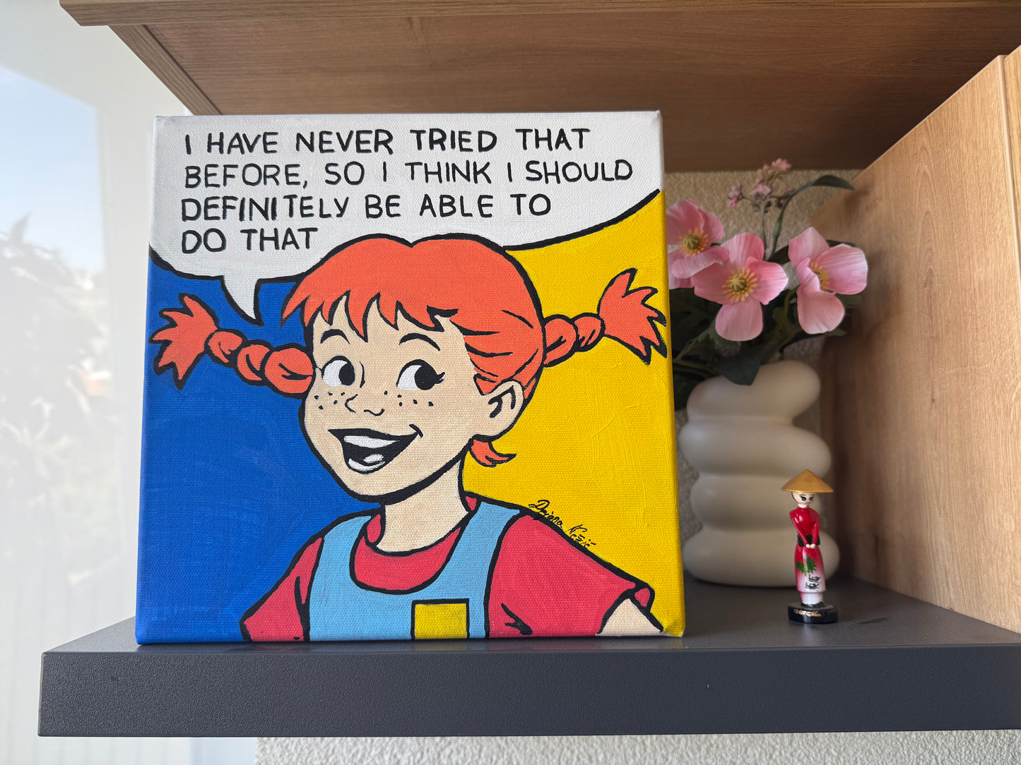Pop art Pipi Longstocking 25x25cm - Original Acrylic Painting by Girl with Wings - Dejana Nežić ( Bačko )