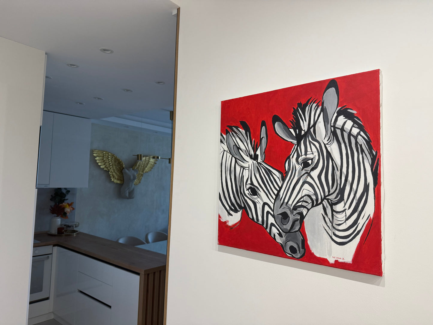 Two Zebras 55x55cm - Original Acrylic Painting by Girl with Wings - Dejana Nežić ( Bačko )