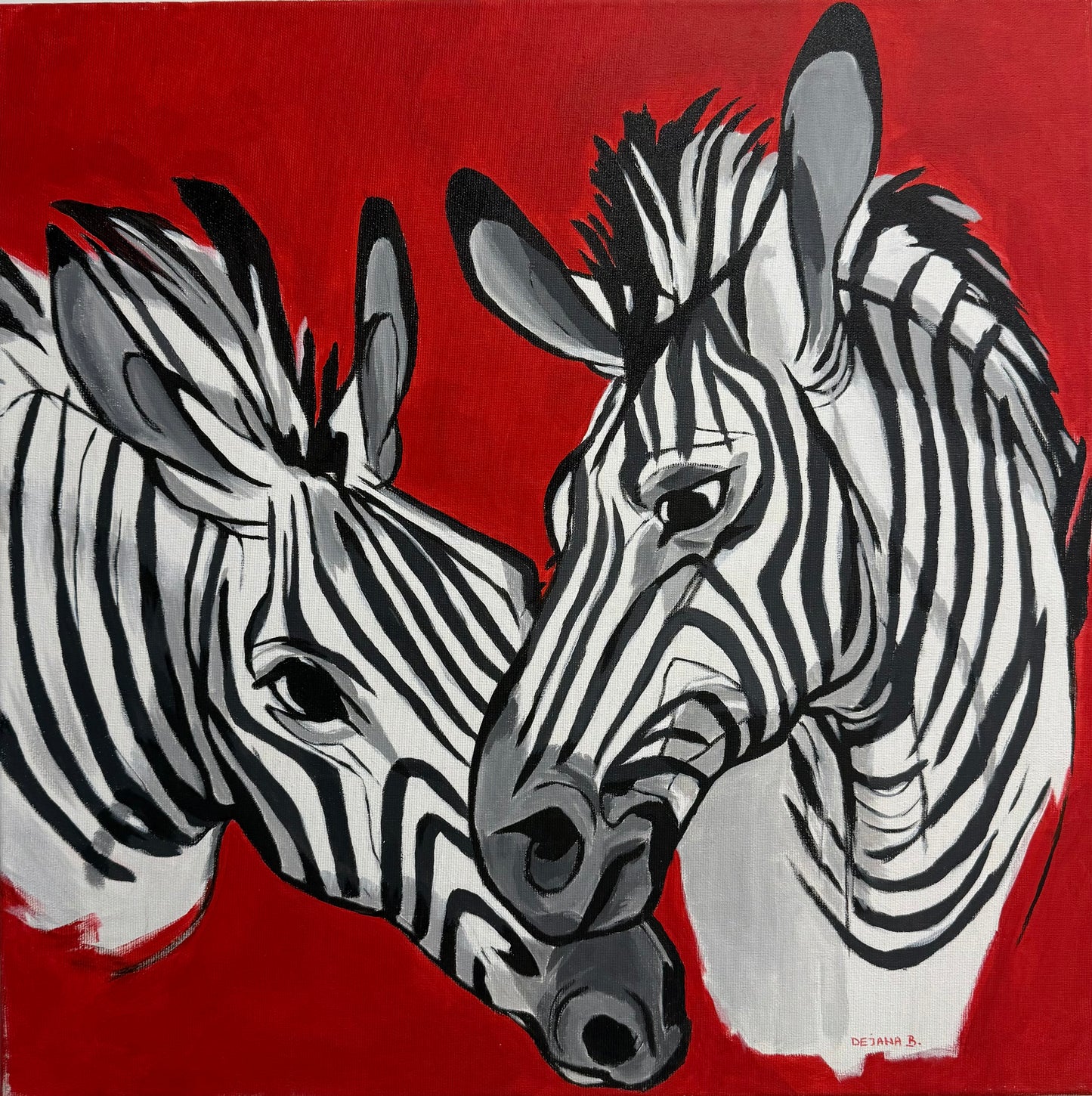 Two Zebras 55x55cm - Original Acrylic Painting by Girl with Wings - Dejana Nežić ( Bačko )