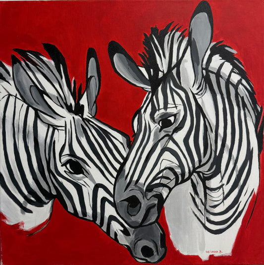 Two Zebras 55x55cm  - Original Acrylic Painting by Girl with Wings - Dejana Nežić ( Bačko )