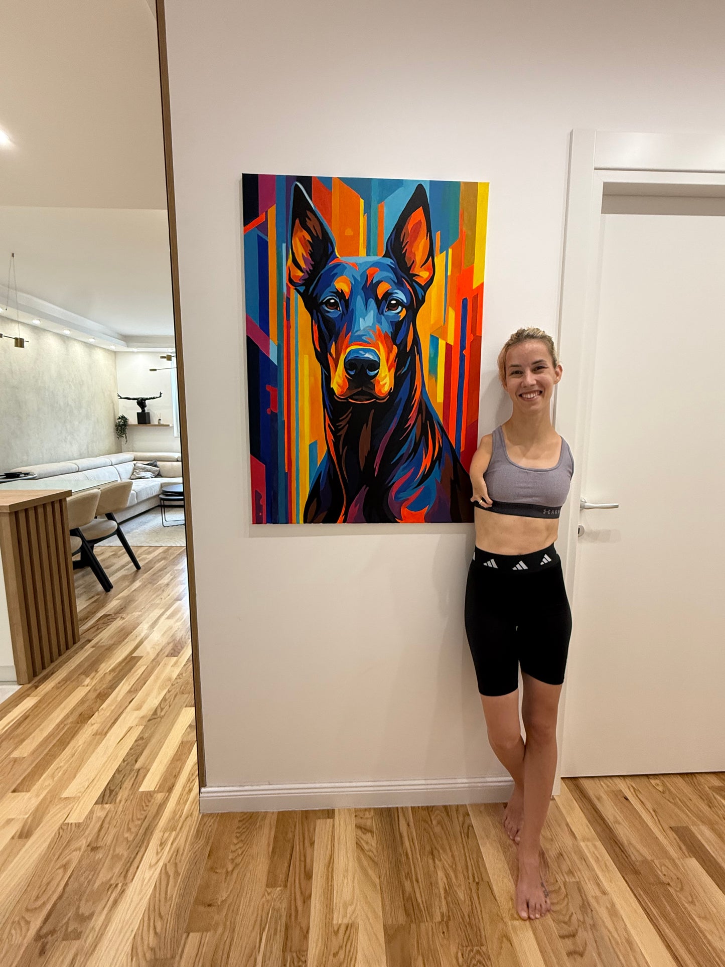 Doberman 70x100cm - Original Acrylic Painting by Girl with Wings - Dejana Nežić ( Bačko )