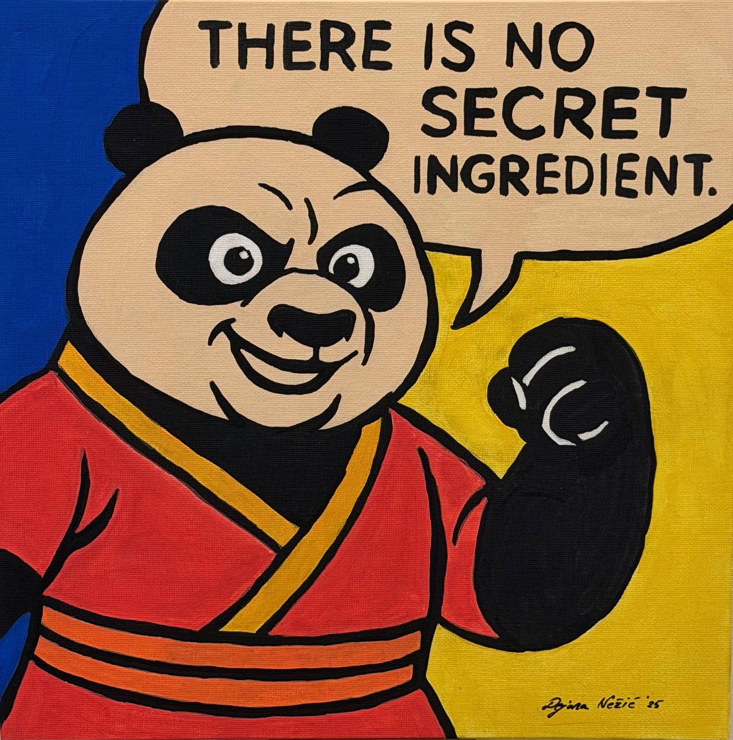 Pop art Kung Fu Panda 30x30cm - Original Acrylic Painting by Girl with Wings - Dejana Nežić