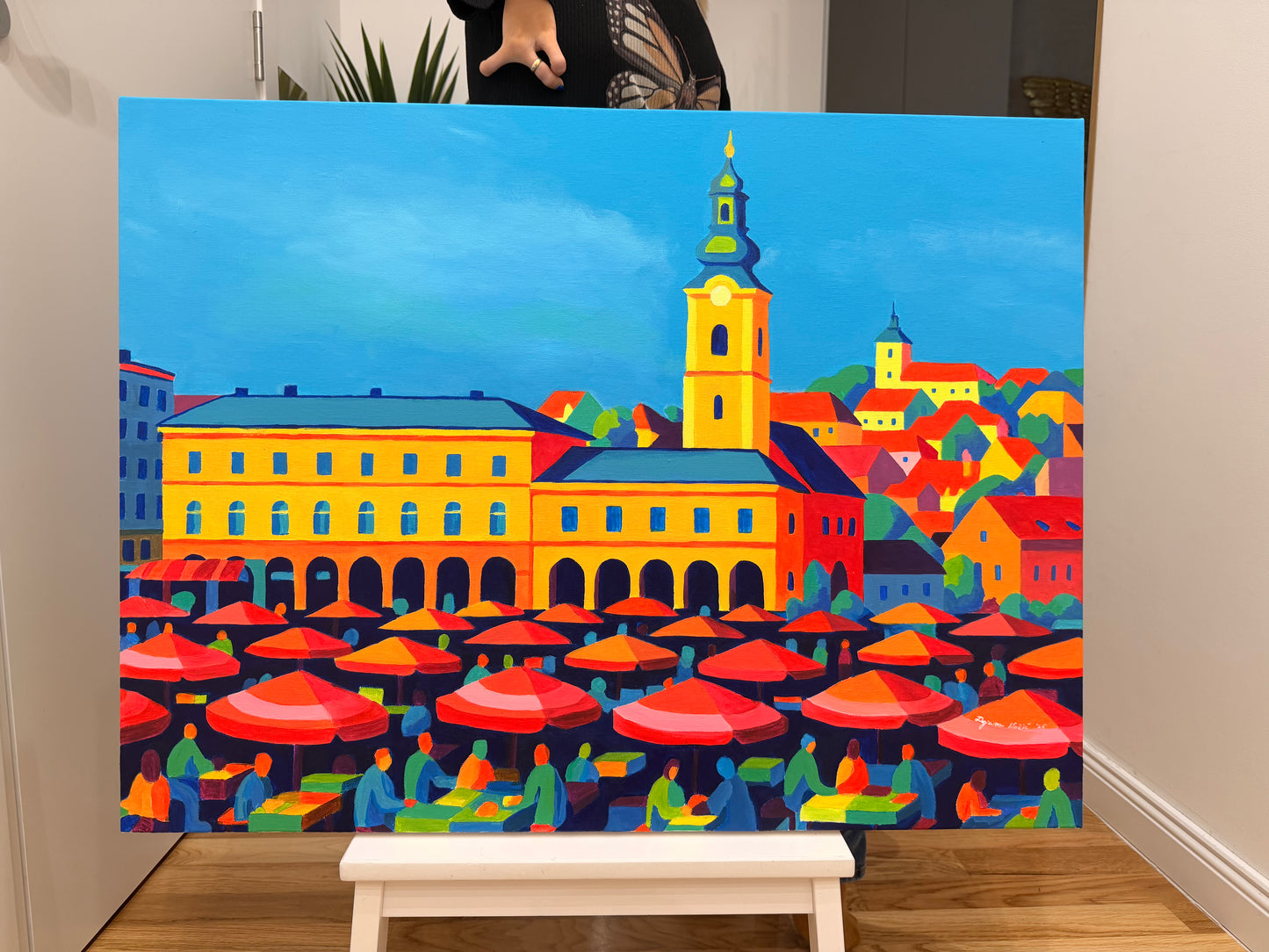Dolac Market Zagreb 60x80cm - Original Acrylic Painting by Girl with Wings - Dejana Nezic