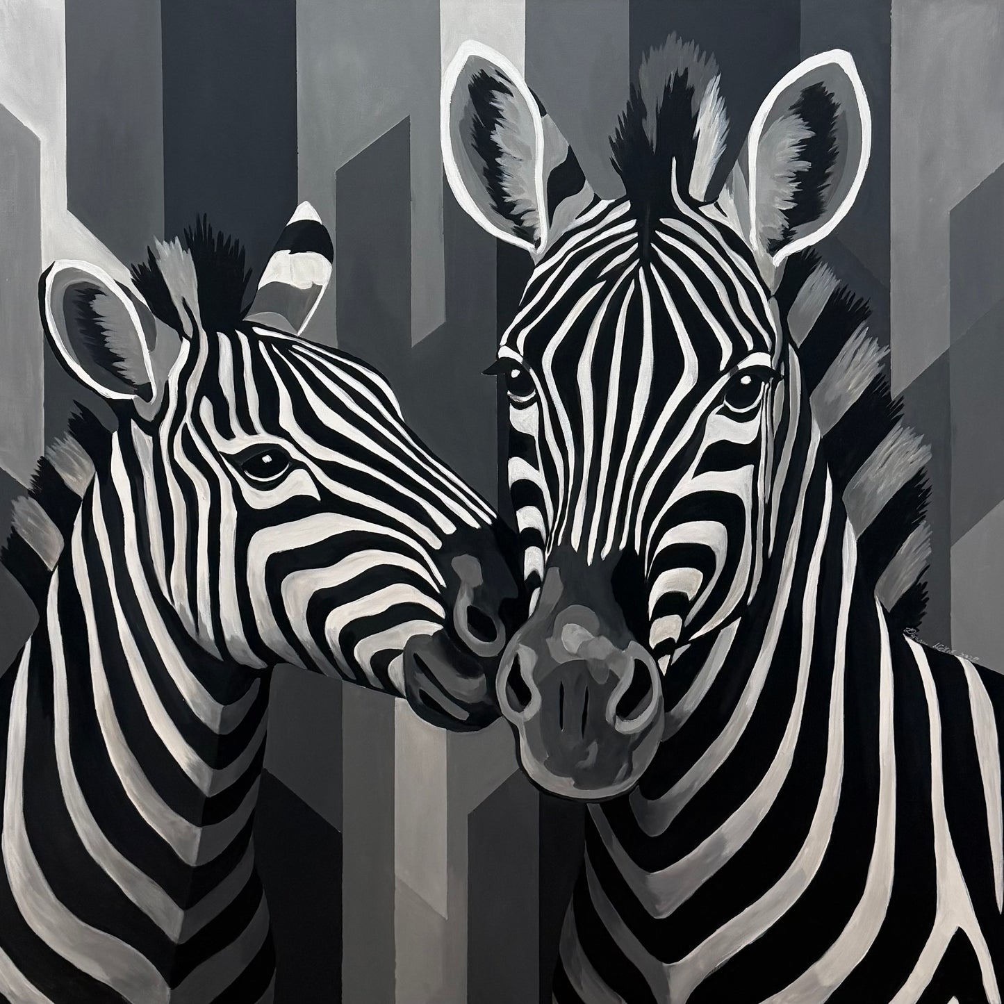 Two Zebras 100x100cm - Original Acrylic Painting by Girl with Wings - Dejana Nežić ( Bačko )