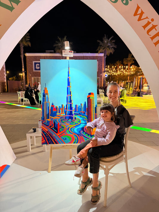 Dubai Skyline 80x120  - Original Acrylic Painting by Girl with Wings - Dejana Nezic