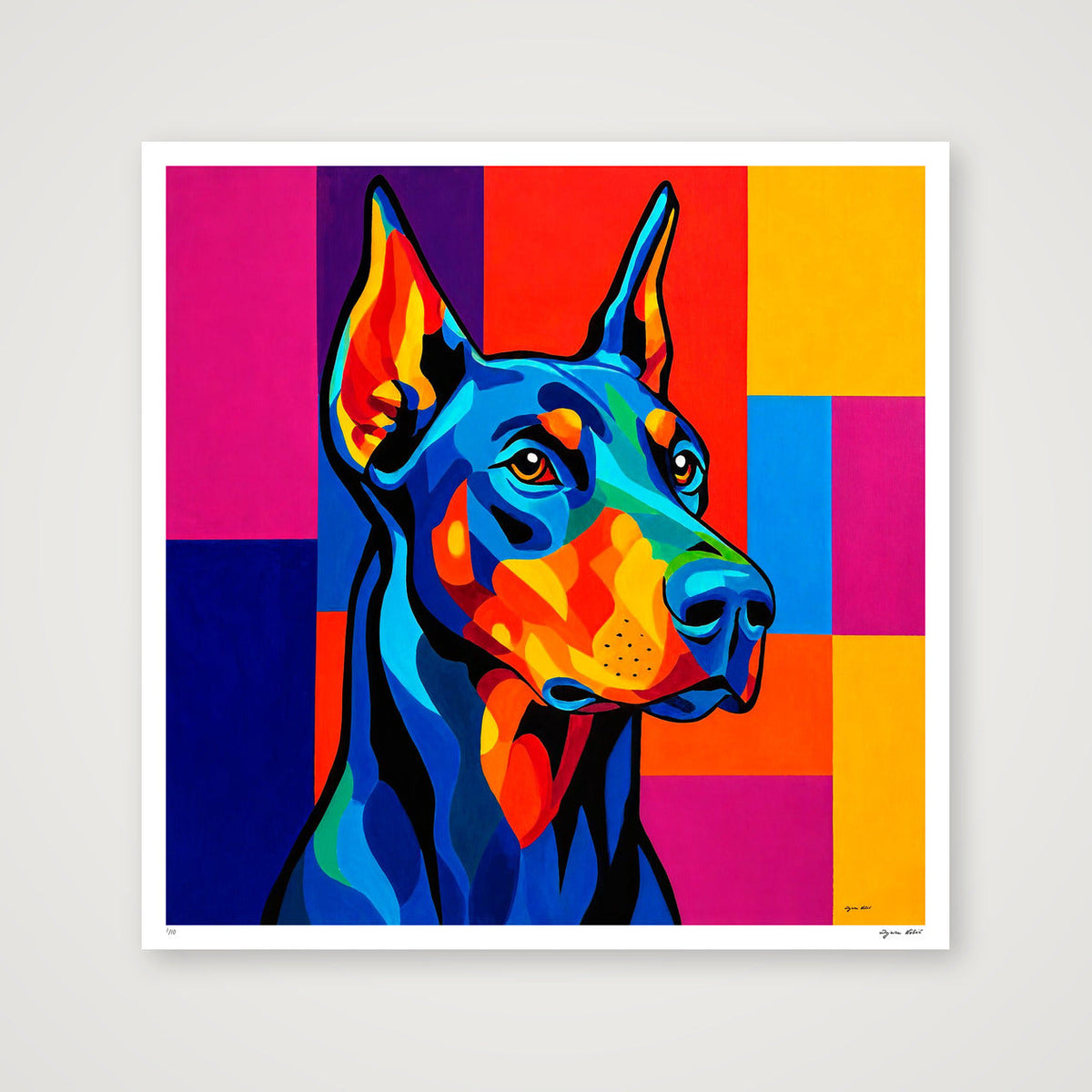 Pop Art Doberman — 100×100cm, 39×39" Print only