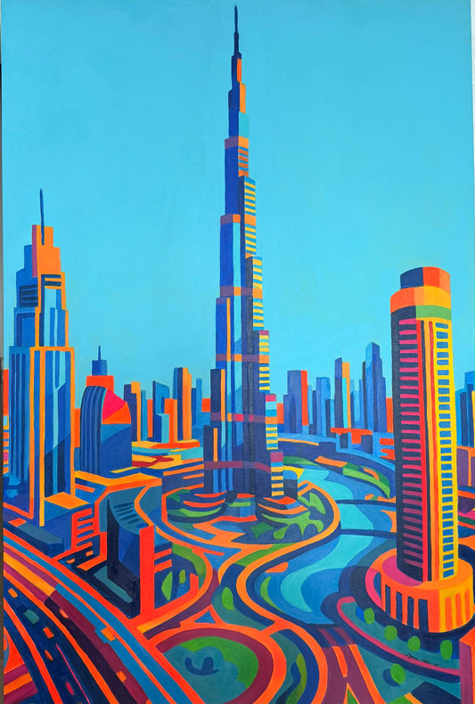 Dubai Skyline 80x120  - Original Acrylic Painting by Girl with Wings - Dejana Nezic