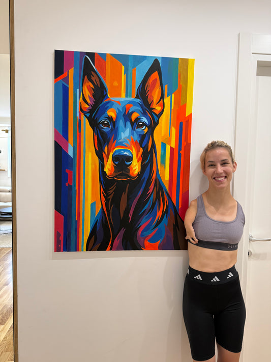Doberman 70x100cm  - Original Acrylic Painting by Girl with Wings - Dejana Nežić ( Bačko )