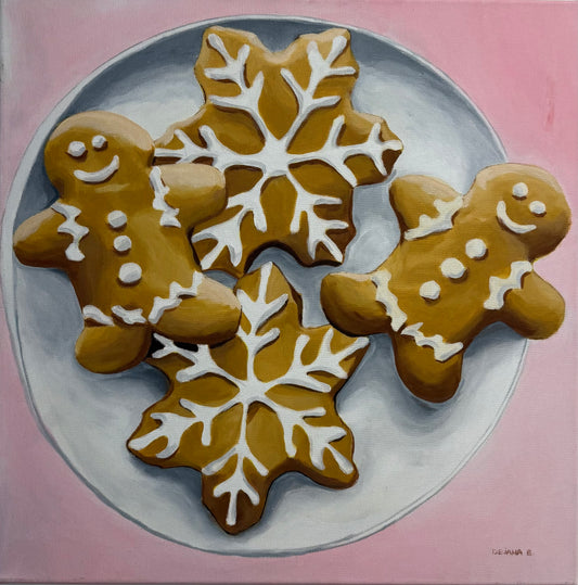 New Year Cookies 55x55cm  - Original Acrylic Painting by Girl with Wings - Dejana Nežić ( Bačko )