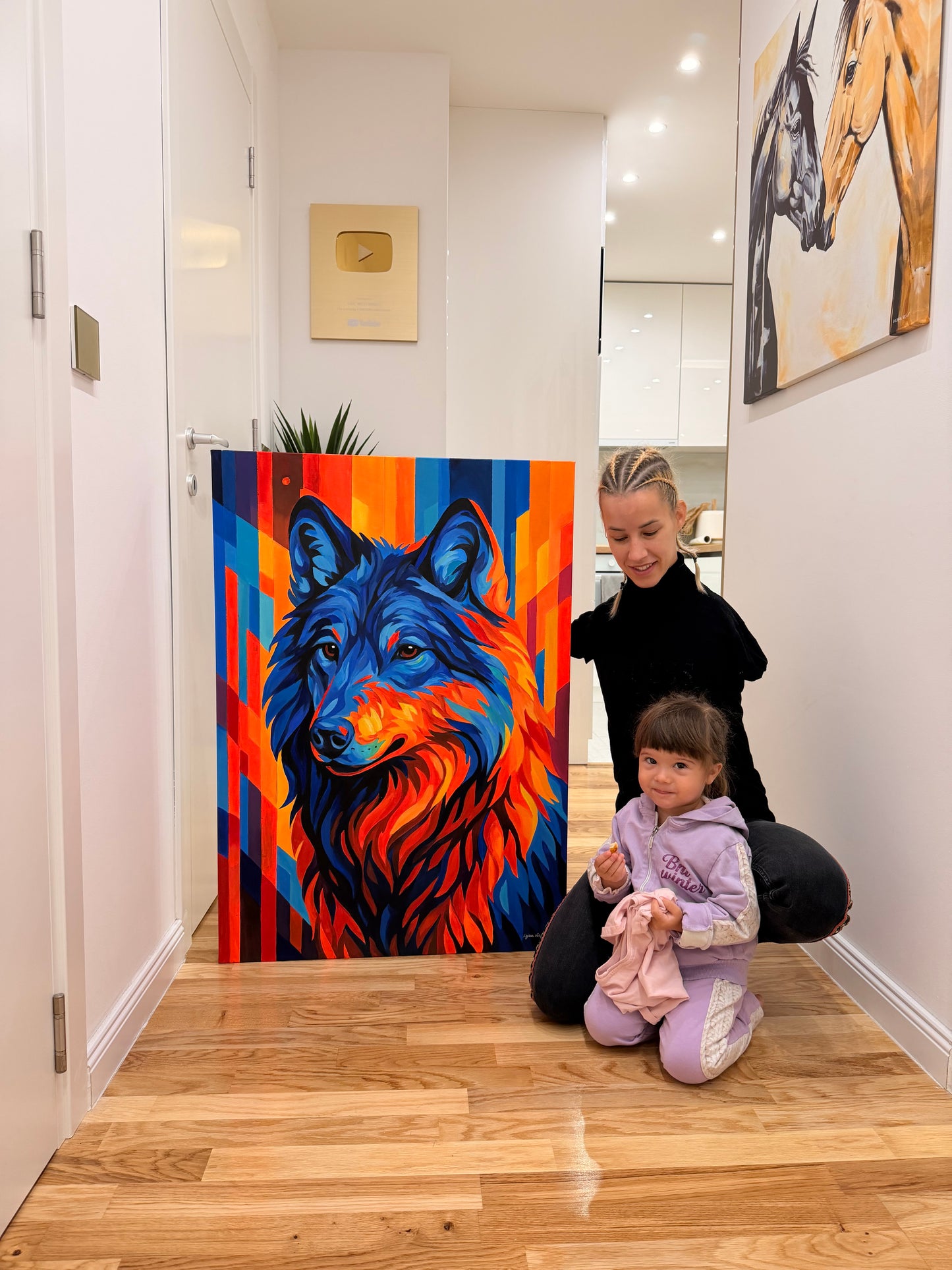 Pop Art Wolf 70x100  - Original Acrylic Painting by Girl with Wings - Dejana Nezic