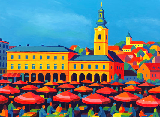 Dolac Market Zagreb 60x80cm  - Original Acrylic Painting by Girl with Wings - Dejana Nezic