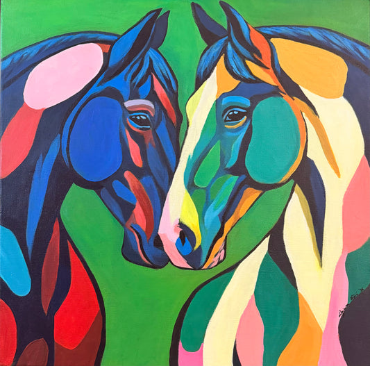 Two Colorful Horses 50x50cm