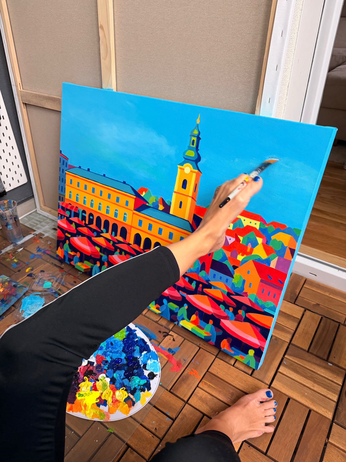 Dolac Market Zagreb 60x80cm  - Original Acrylic Painting by Girl with Wings - Dejana Nezic