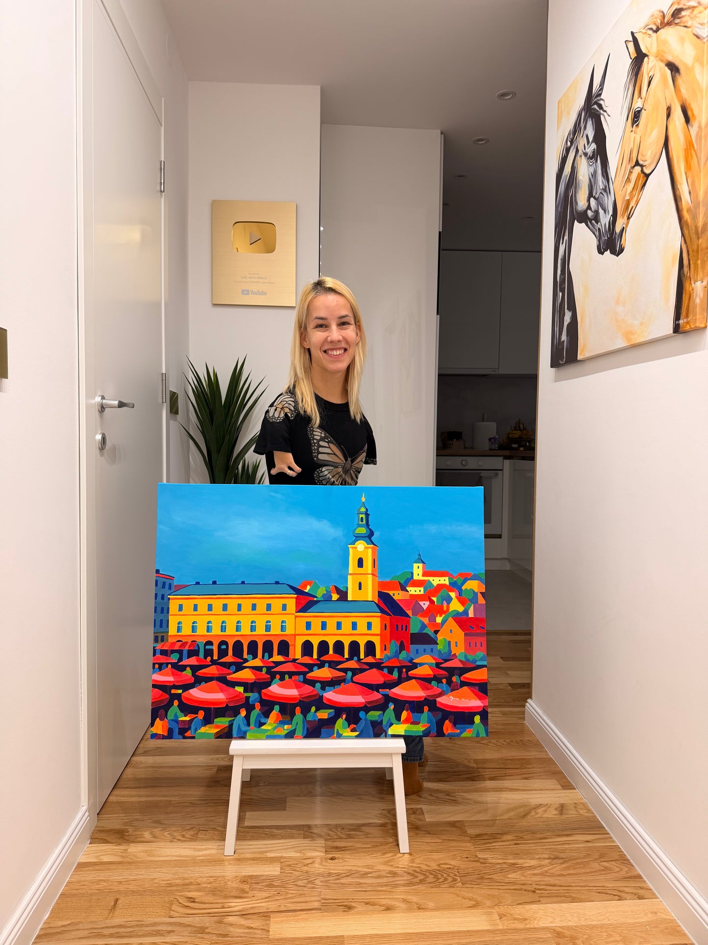 Dolac Market Zagreb 60x80cm  - Original Acrylic Painting by Girl with Wings - Dejana Nezic