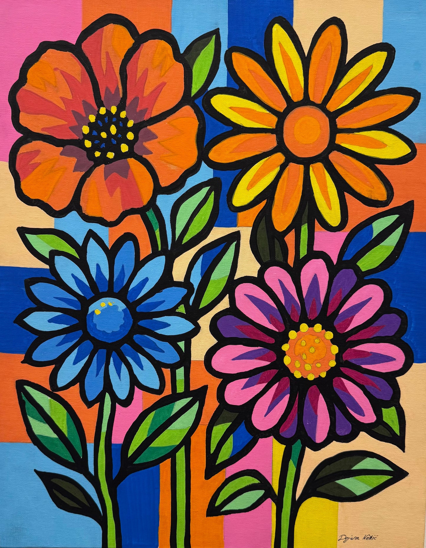 Pop art flowers 40x50cm  - Original Acrylic Painting by Girl with Wings - Dejana Nezic
