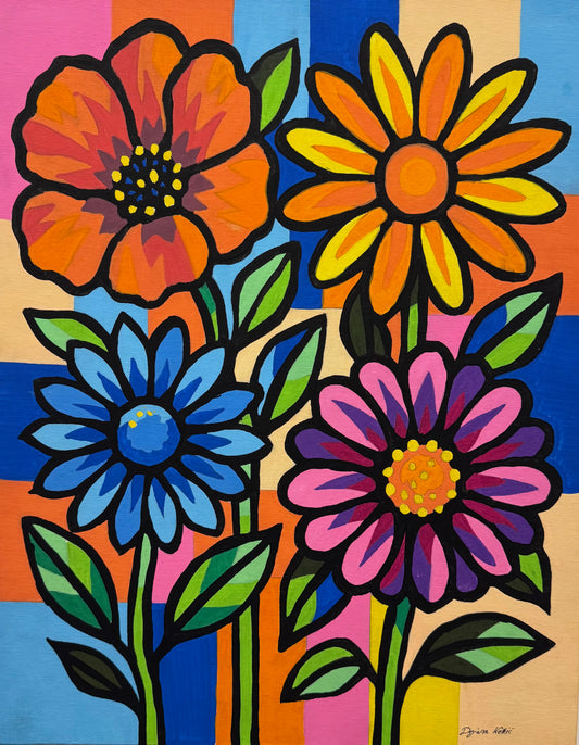 Pop art flowers 40x50cm  - Original Acrylic Painting by Girl with Wings - Dejana Nezic