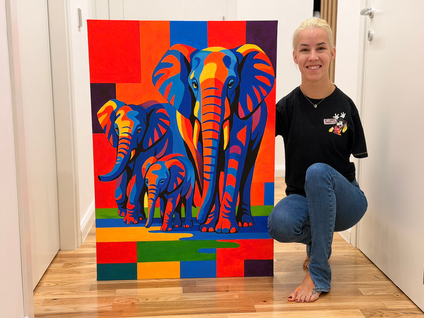 Family of Elephants #2 70x100  - Original Acrylic Painting by Girl with Wings - Dejana Nezic