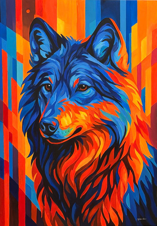 Colorful Wolf Original Painting 100 × 70 cm / 39.4 × 27.6 in