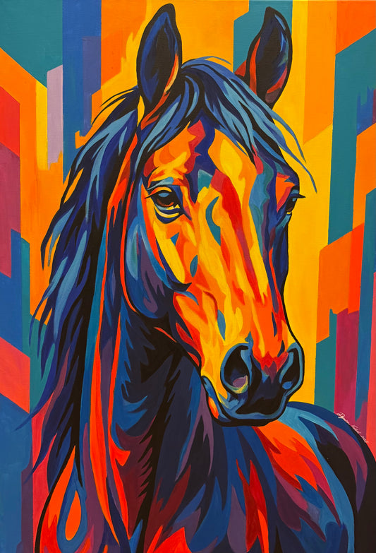 Colorful Horse Painting in Pop Art Style Painted By Foot Artist